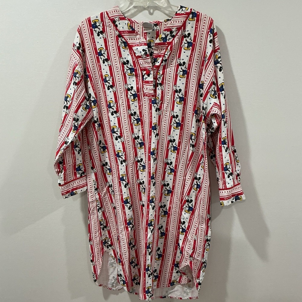 Vintage Mickey & Co. Disney Nightgown Pajama Size Medium Red 90s LS Mickey Mouse